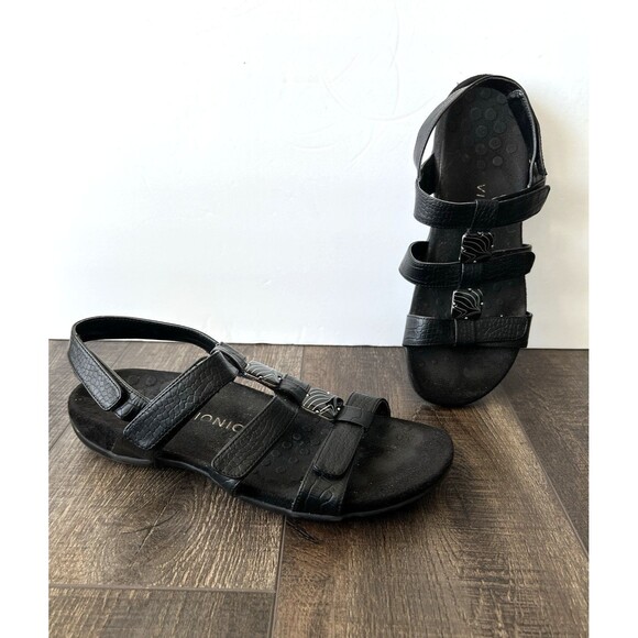 VIONIC Amber 10 Lightweight Sandals Black Strappy Crocodile Hook & Loop Comfort - Picture 1 of 6